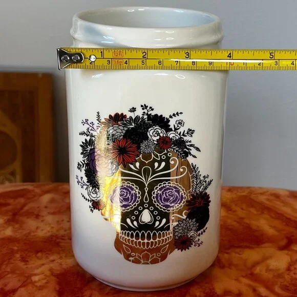 Ivory Gold Sugar Skeleton Vase Canister With Multi-Color Floral - Picture 8 of 11